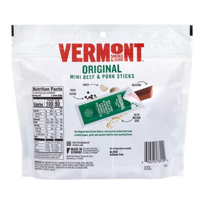 Vermont Smoke & Cure Original Mini Meat Sticks, 0.5 oz, 20/Pack (220-02353)
