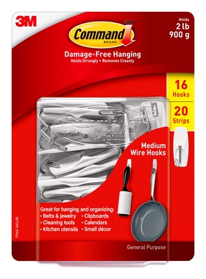 Command Medium Hook, White, 16/Pack (17065-16CLUB)