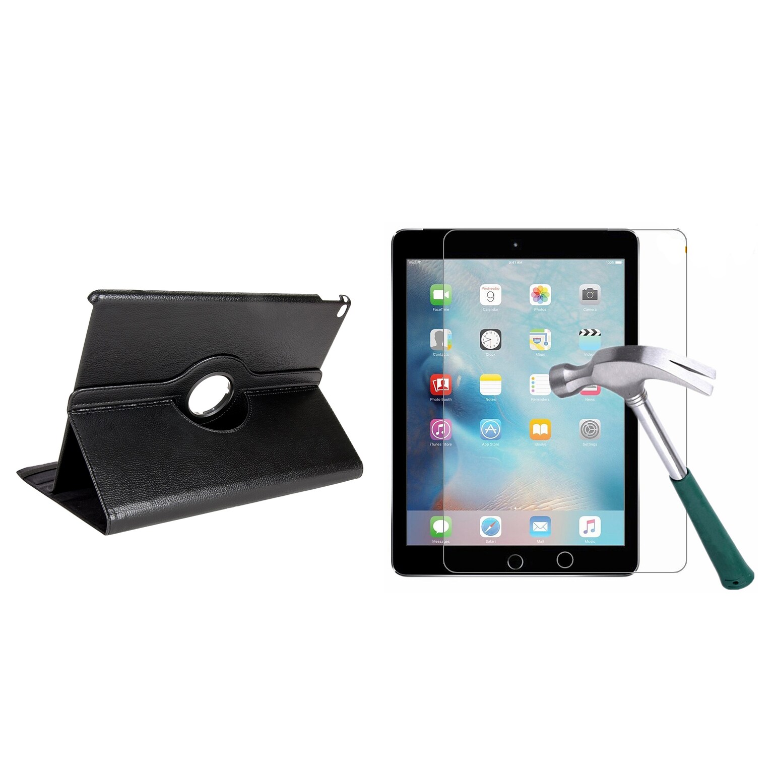 Vangoddy Bundle 2 in 1 Black Slim Folding Stand 360 Rotating Smart Cover Case for IPad Pro 12.9 (PT_000001197_X1)
