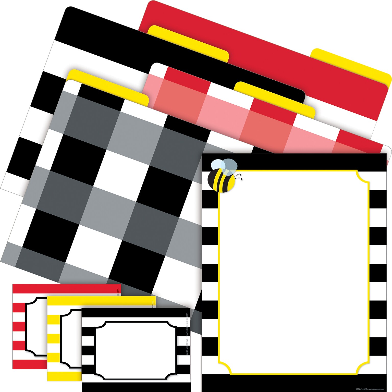 Barker Creek Buffalo Plaid & Wide Stripes File Folder, 1/3-Cut Tab, Letter Size, Assorted Colors, 107/Set (142)