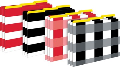 Barker Creek Buffalo Plaid & Wide Stripes File Folder, 1/3-Cut Tab, Letter Size, Assorted Colors, 107/Set (142)