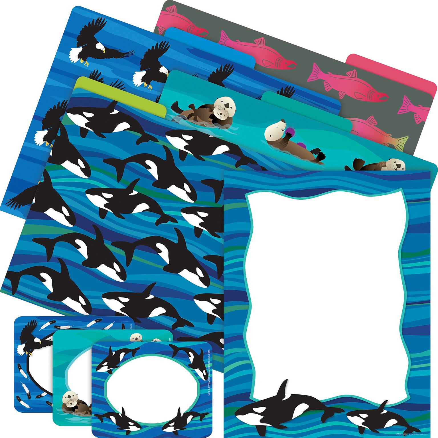 Barker Creek Sea & Sky Whales File Folder, 1/3-Cut Tab, Letter Size, Assorted Colors, 107/Set (145)