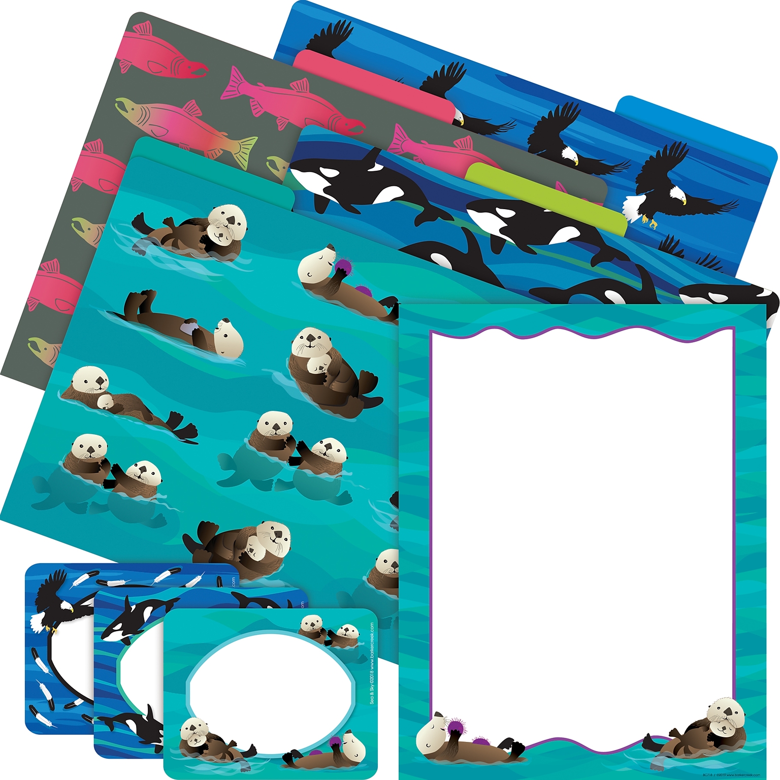 Barker Creek Sea & Sky Otters File Folder, 1/3-Cut Tab, Letter Size, Assorted Colors, 107/Set (146)