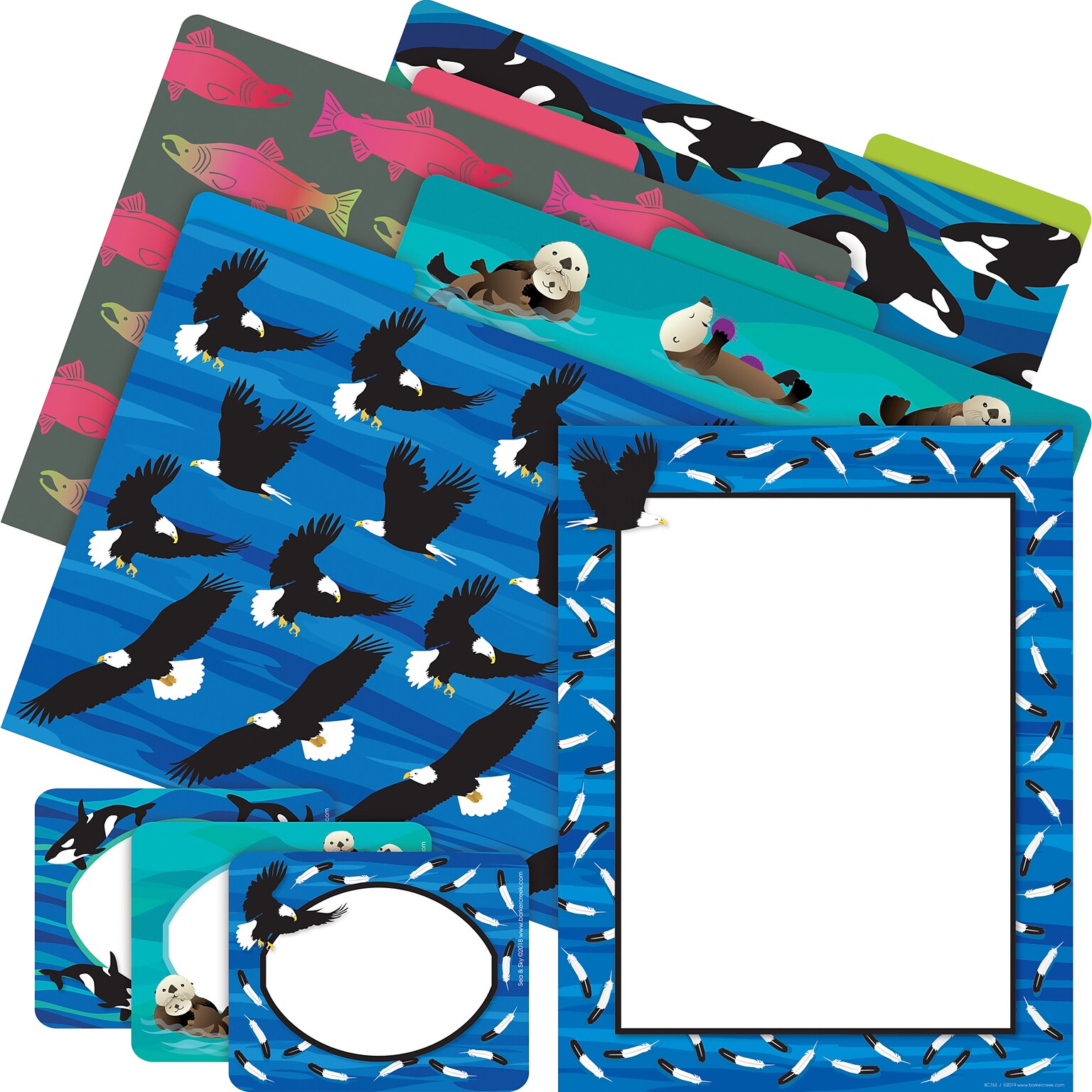 Barker Creek Sea & Sky Eagles File Folder, 1/3-Cut Tab, Letter Size, Assorted Colors, 107/Set (148)