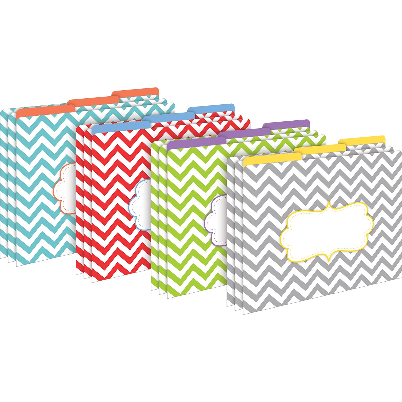 Barker Creek Beautiful Chevron File Folder, 1/3-Cut Tab, Letter Size, Assorted Colors, 12/Pack (2010)