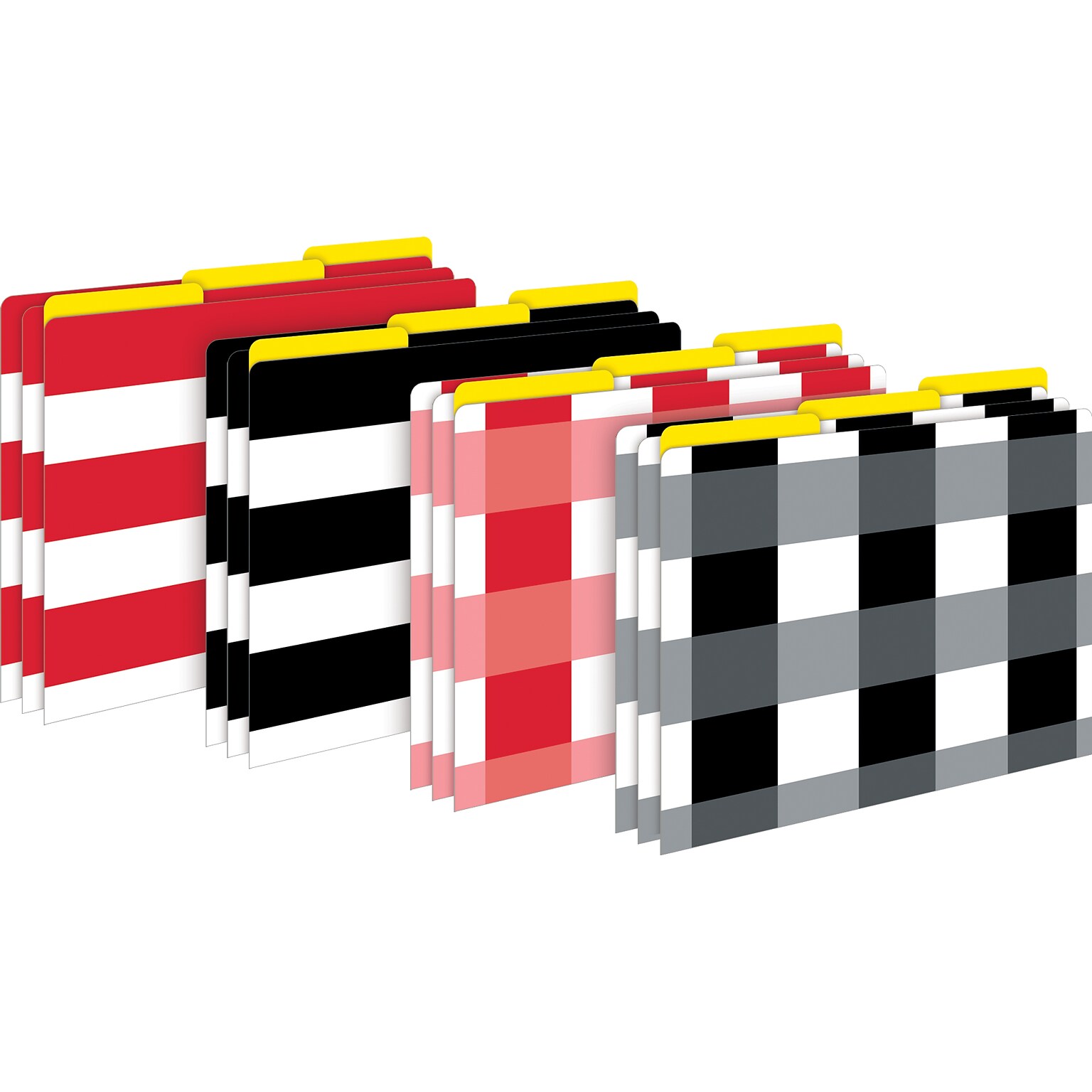Barker Creek Buffalo Plaid & Wide Stripes File Folder, 1/3-Cut Tab, Letter Size, Assorted Colors, 12/Pack (2011)