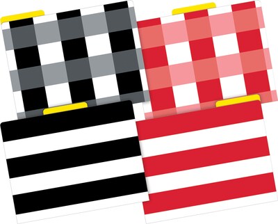 Barker Creek Buffalo Plaid & Wide Stripes File Folder, 1/3-Cut Tab, Letter Size, Assorted Colors, 12/Pack (2011)