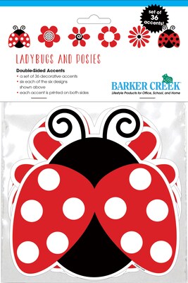 Barker Creek Ladybugs & Posies Double-Sided Accents, Multi-Design Set, 36/Set (2218)