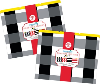 Barker Creek Buffalo Plaid & Wide Stripes File Folder, 1/3-Cut Tab, Letter Size, Assorted Colors, 24/Set (4396)