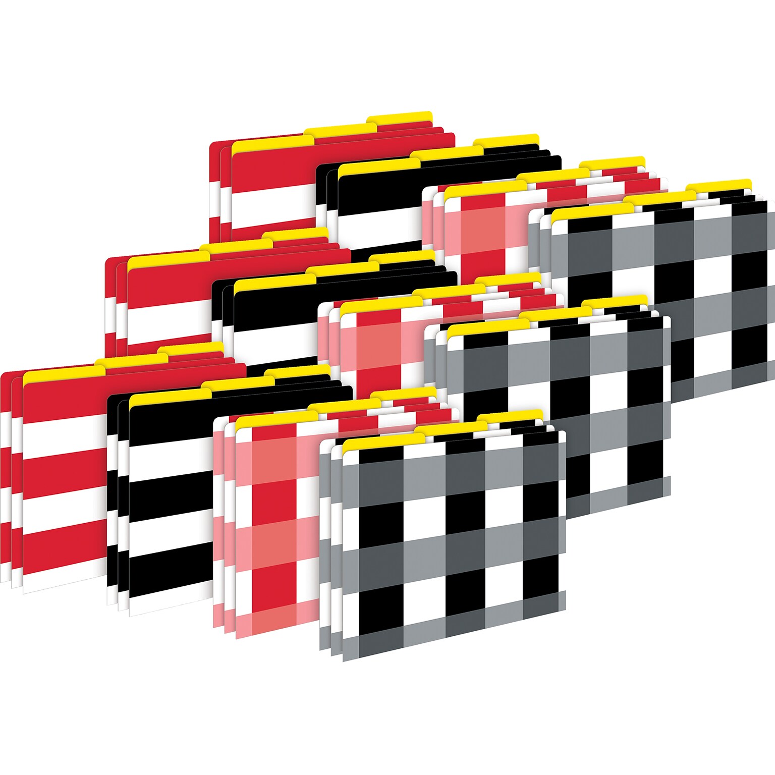Barker Creek Buffalo Plaid & Wide Stripes File Folder, 1/3-Cut Tab, Letter Size, Assorted Colors, 36/Set (4397)