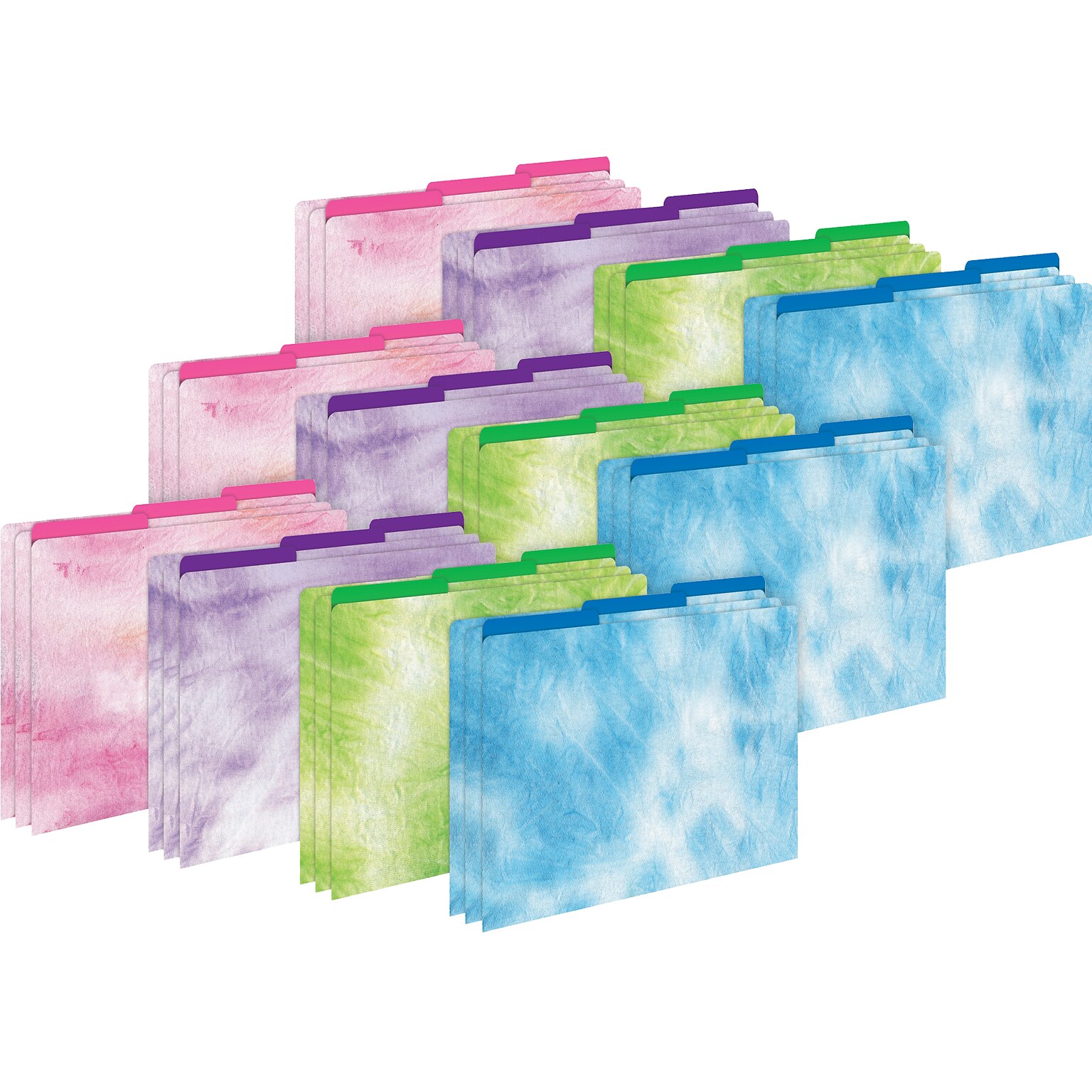 Barker Creek Tie-Dye & Ombré File Folder, 1/3-Cut Tab, Letter Size, Assorted Colors, 36/Set (4403)