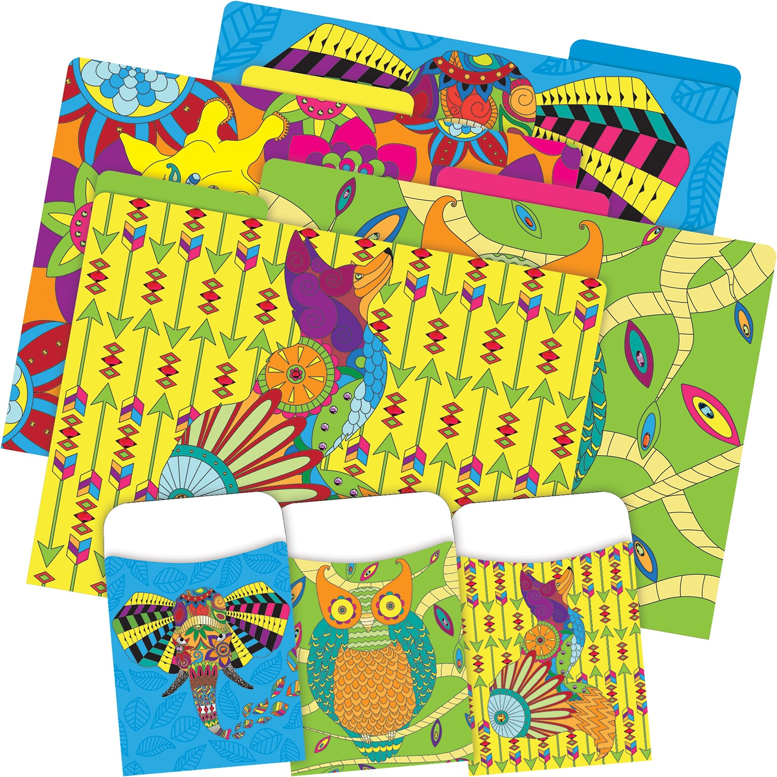 Barker Creek Bohemian Animals File Folder, 1/3-Cut Tab, Letter Size, Assorted Colors, 42/Set (4408)