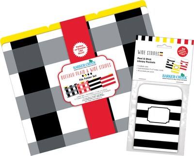 Barker Creek Buffalo Plaid & Wide Stripes File Folder, 1/3-Cut Tab, Letter Size, Assorted Colors, 42/Set (4421)