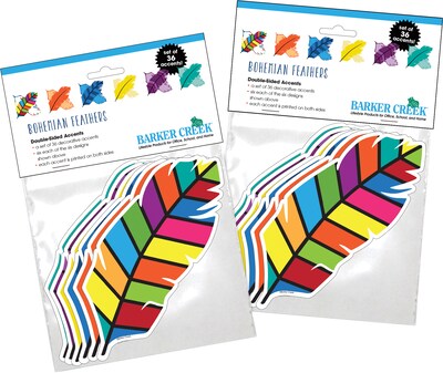 Barker Creek Bohemian Feathers Double-Sided Accents, Multi-Design Set, 72/Set (4422)