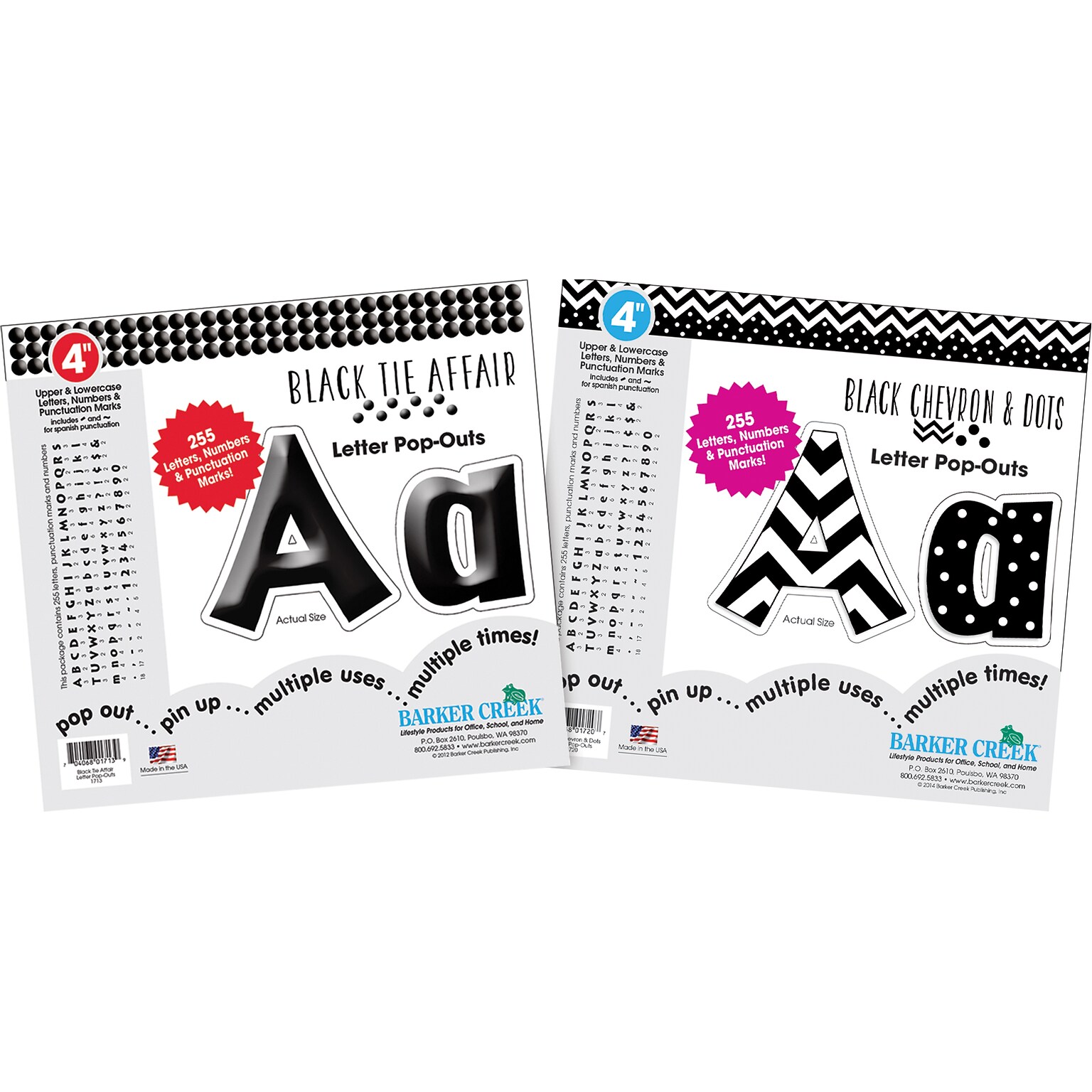 Barker Creek Black Tie Affair, Black Chevron & Dots  4 Letters and Numbers, Multicolored, 510/Pack (4425)