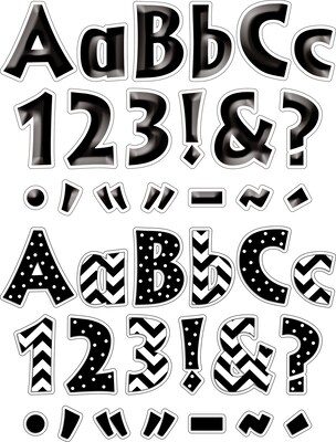 Barker Creek Black Tie Affair, Black Chevron & Dots  4" Letters and Numbers, Multicolored, 510/Pack (4425)