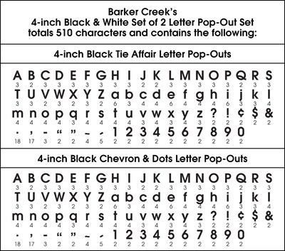 Barker Creek Black Tie Affair, Black Chevron & Dots  4" Letters and Numbers, Multicolored, 510/Pack (4425)