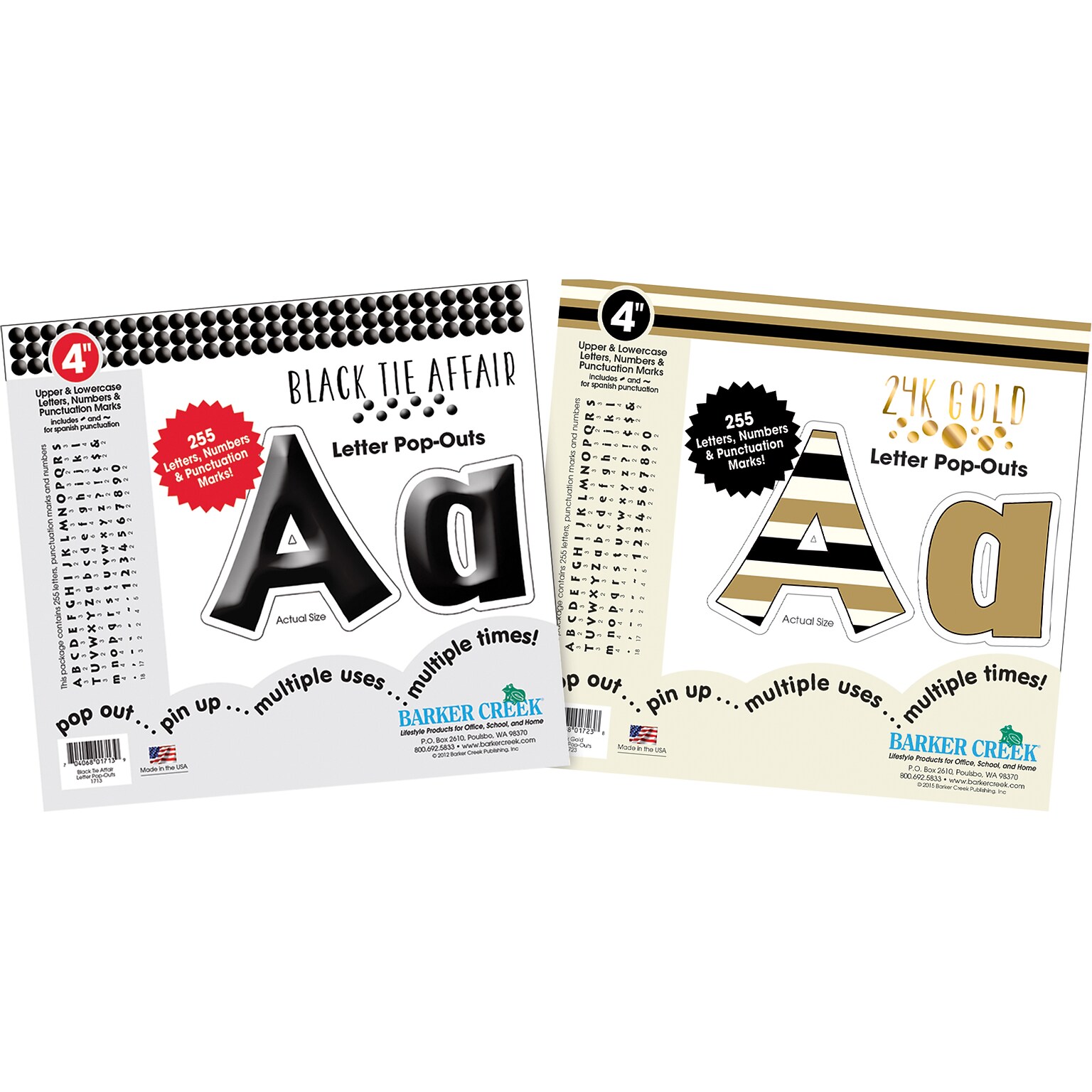 Barker Creek Gold & Black Tie Affair  4 Letters and Numbers, Multicolored, 510/Pack (4426)