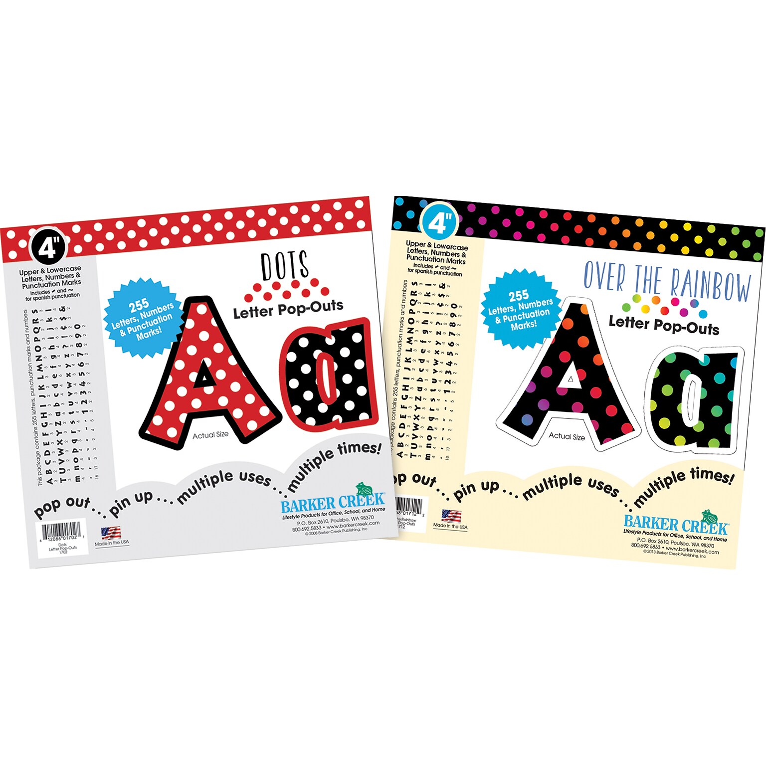 Barker Creek Dots & Over The Rainbow  4 Letters and Numbers, Multicolored, 510/Pack (4427)