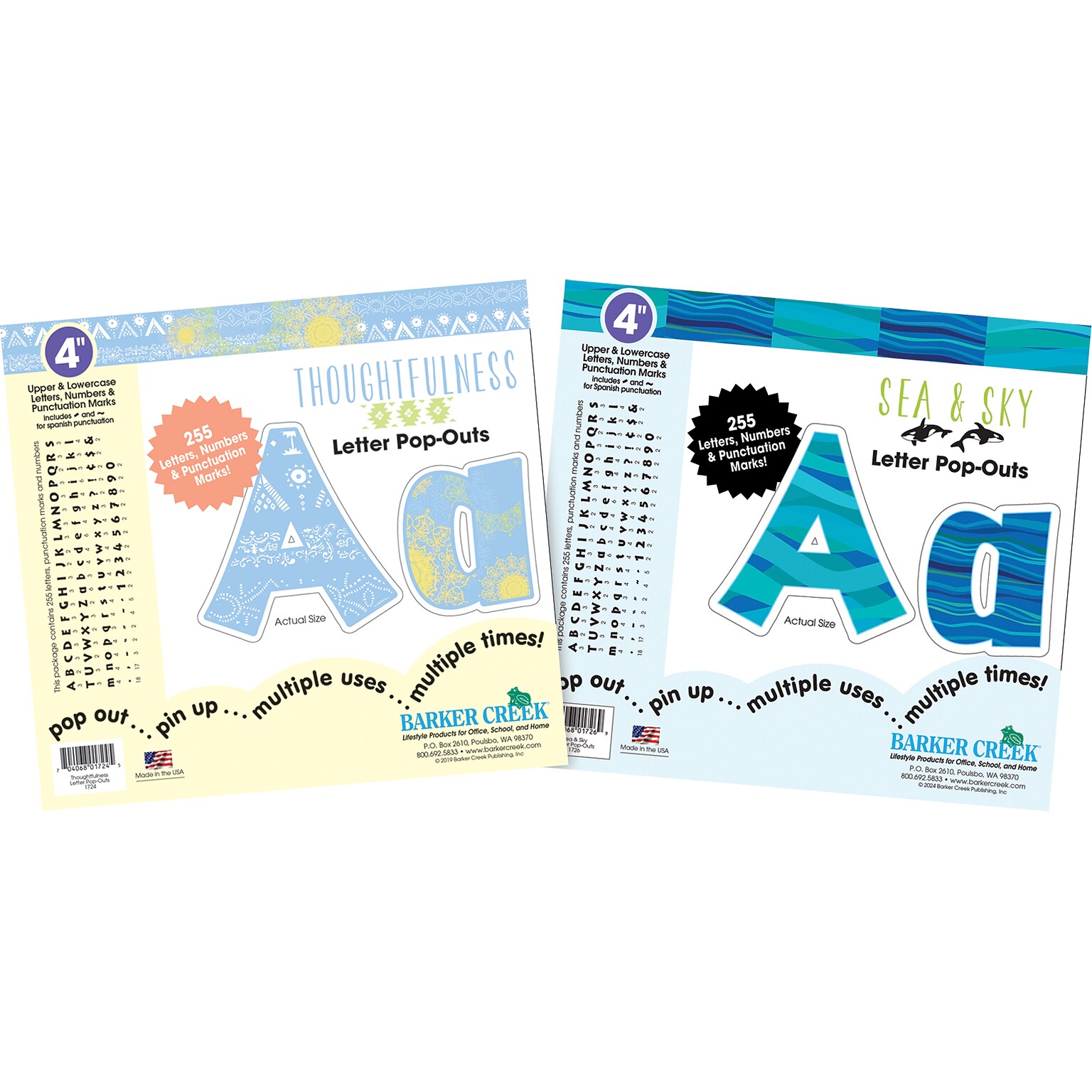 Barker Creek Thoughtfulness, Sea & Sky  4 Letters and Numbers, Multicolored, 510/Pack (4430)