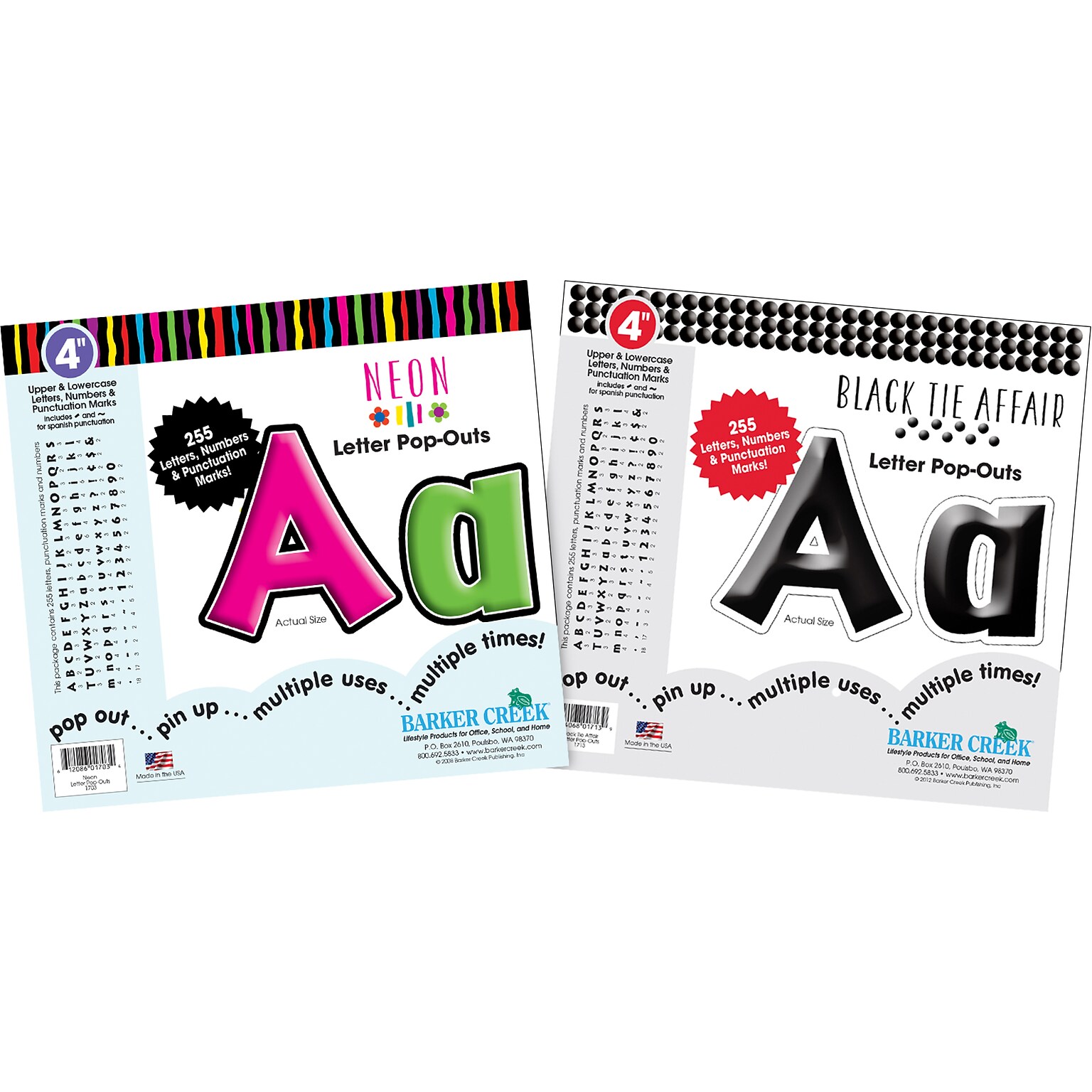 Barker Creek Neon & Black Tie Affair  4 Letters and Numbers, Multicolored, 510/Pack (4431)