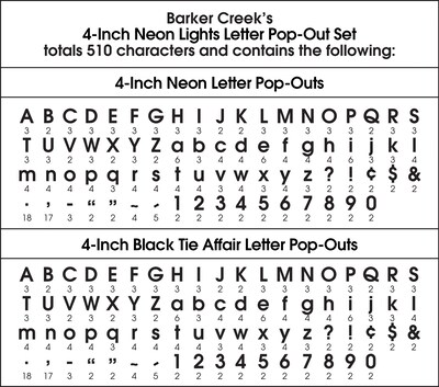 Barker Creek Neon & Black Tie Affair  4" Letters and Numbers, Multicolored, 510/Pack (4431)