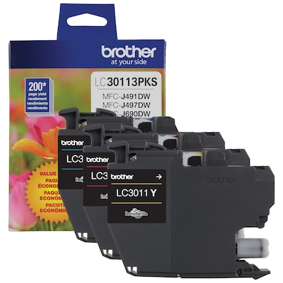 Photo 1 of Brother LC3011 Cyan/Magenta/Yellow Standard Yield Ink Cartridge, 3/Pack