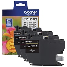 Brother LC3011 Cyan/Magenta/Yellow Standard Yield Ink Cartridge, 3/Pack
