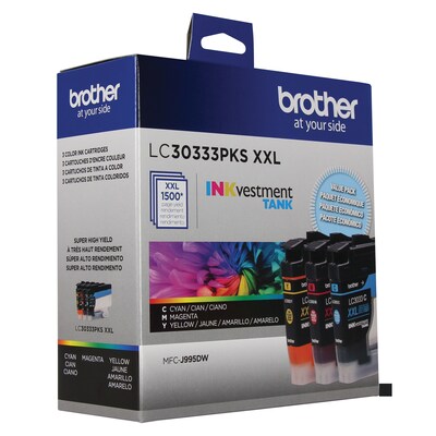 Brother LC3033 Cyan/Magenta/Yellow Super High Yield Ink Tank Cartridge, 3/Pack