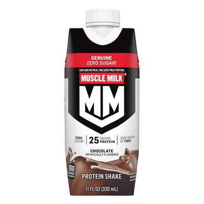 Muscle Milk Genuine Chocolate Protein Shake, 11 oz, 18/Pack (220-02378)