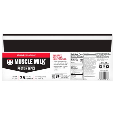 Muscle Milk Genuine Chocolate Protein Shake, 11 oz, 18/Pack (220-02378)