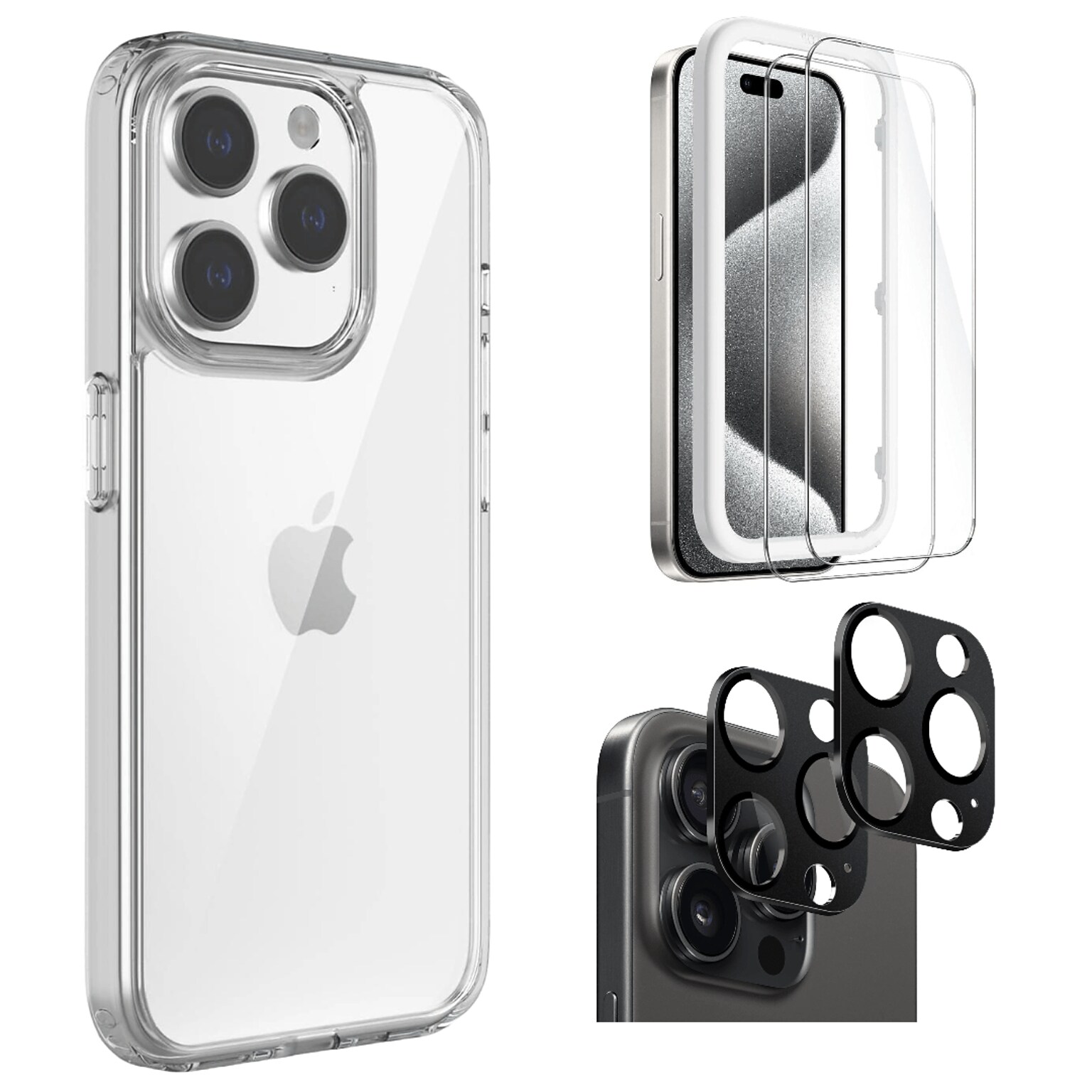 SaharaCase Hybrid-Flex Case with Glass Screen, Camera Protector for iPhone 15 Pro Max, Shock Absorbing, Clear (CP469ZD128ZD131)