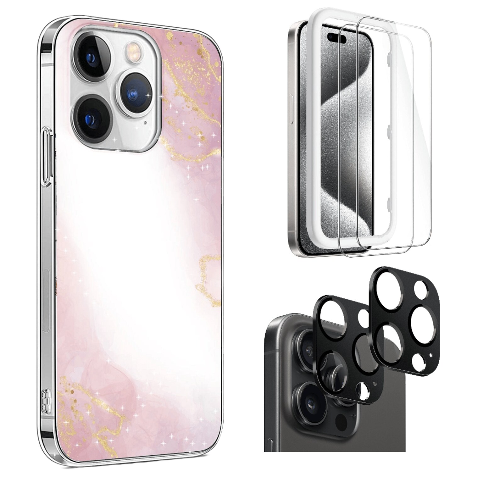 SaharaCase Hybrid-Flex Hard Shell Case with Tempered Glass Screen, Camera Protector for iPhone 15 Pro, Clear (CP459ZD126ZD131)