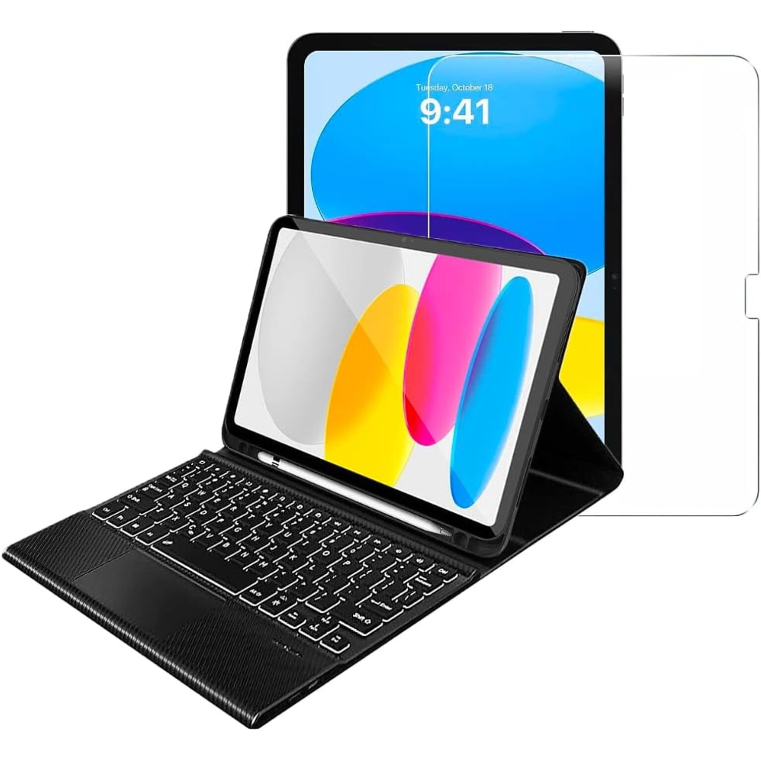 SaharaCase Apple 10.9 iPad (10th Gen) Kit Bundle - Keyboard Case with Track Pad and Tempered Glass Screen
