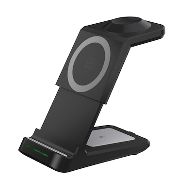LAX 3-in-1 Magnetic Wireless Charging Desktop Stand for iPhone, Apple Watch, and AirPods, Black (MAG