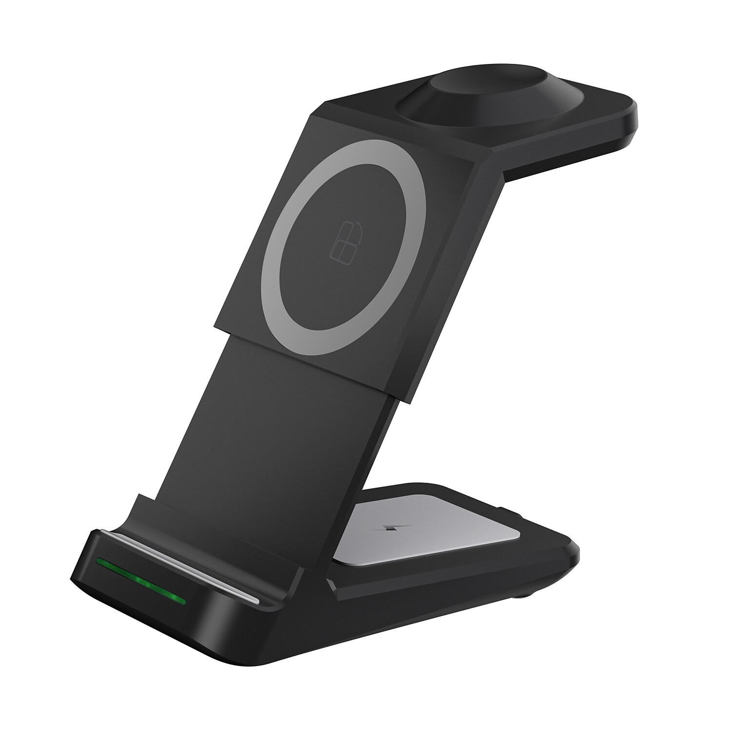 LAX 3-in-1 Magnetic Wireless Charging Desktop Stand for iPhone, Apple Watch, and AirPods, Black (MAG