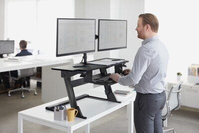 3M Precision XL Standing Desk, 42” W, Adjustable Desk Riser with Gel Wrist Rest and Precise Mouse Pad, Black (SD70B)