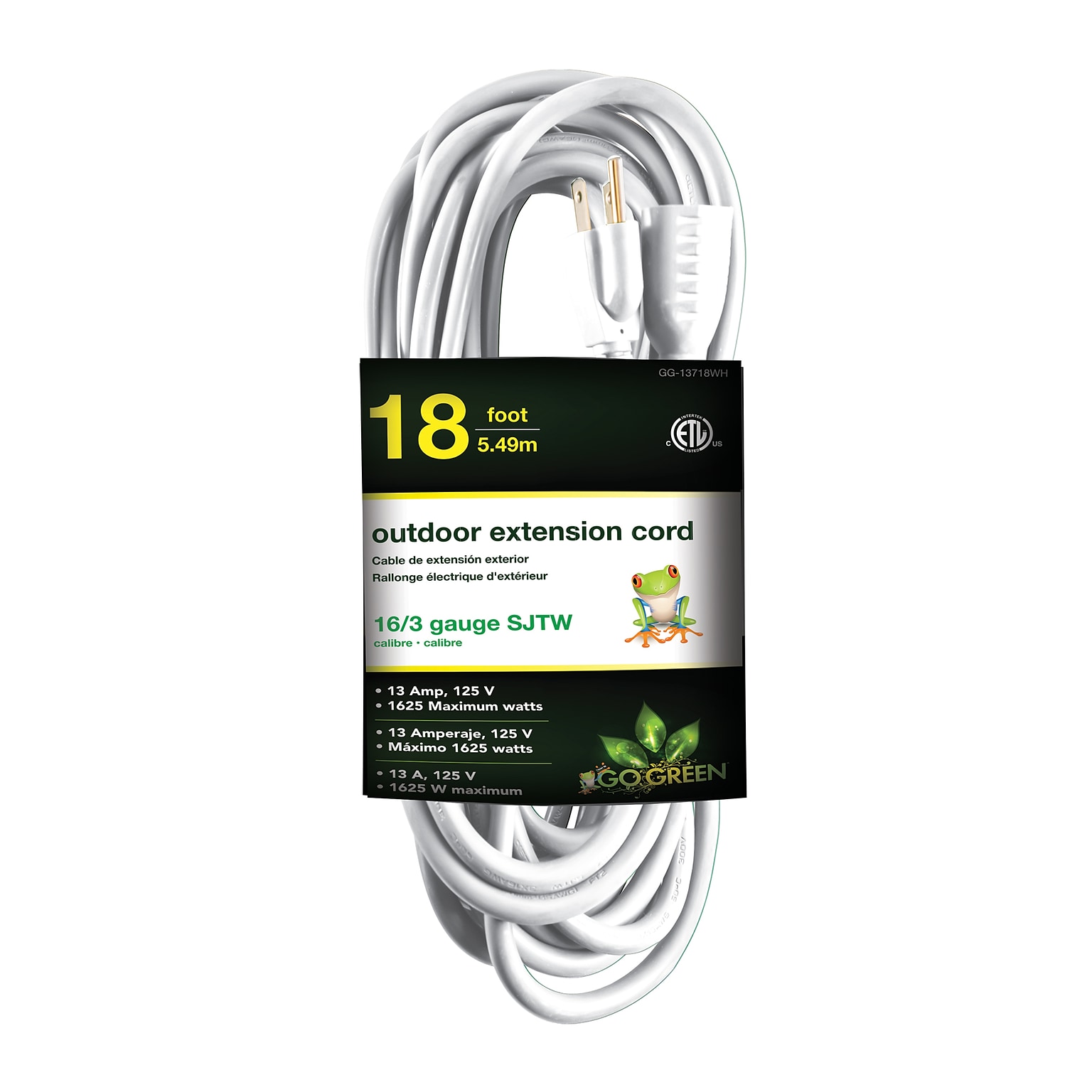 GoGreen Power 16/3 18 Heavy Duty Extension Cord (GG-13718WH)