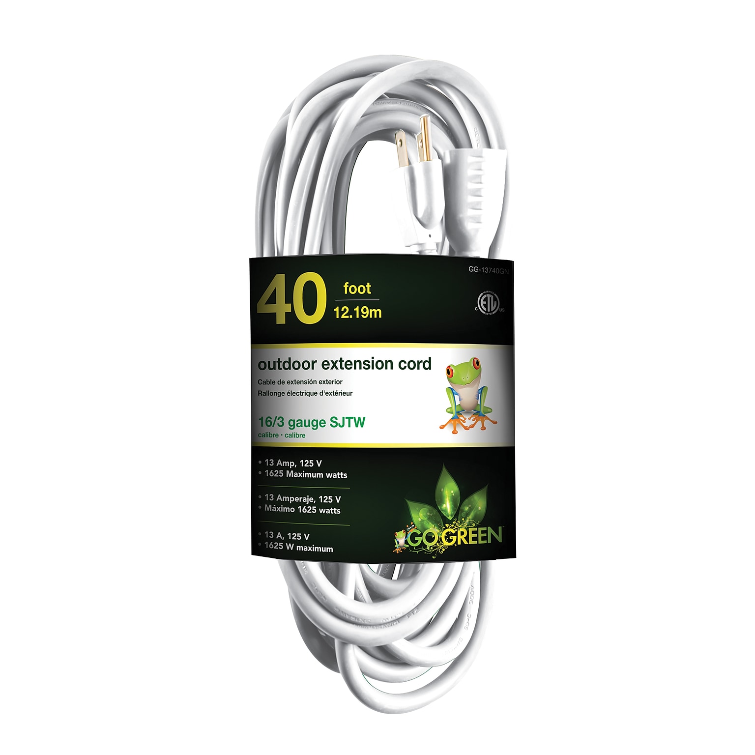 GoGreen Power 16/3 40 Heavy Duty Extension Cord (GG-13740WH)