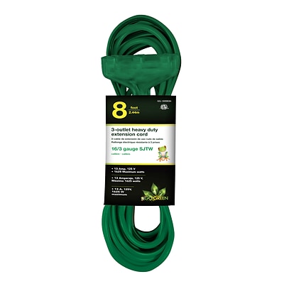 GoGreen Power 16/3 8 3 Outlet Heavy Duty Extension Cord (GG-15008GN)