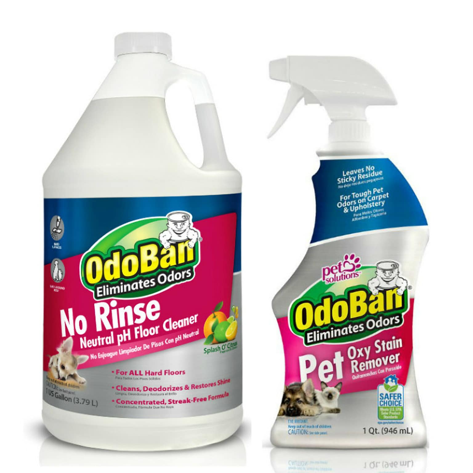 OdoBan Pet Solutions 32 oz. Spray Oxy Stain Remover and 1 Gallon No Rinse Neutral pH Floor Cleaner (OBPTG-STP)