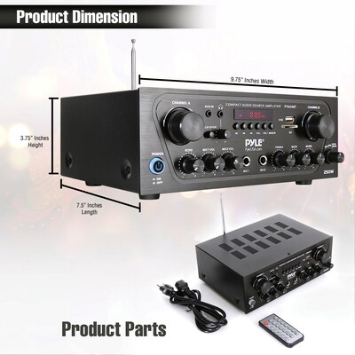 Pyle Home Compact Bluetooth Audio Stereo Receiver with FM Radio (PTA24BT)