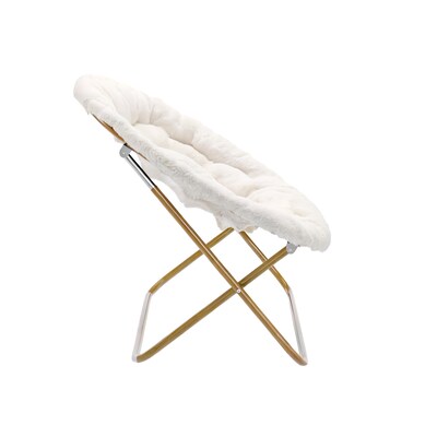 Flash Furniture Eleanor Faux Shearling Folding Double Saucer Chair with 2 Ottomans, Ivory (FVFDS0012FIVSGD)