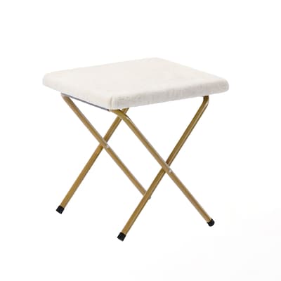 Flash Furniture Eleanor Faux Shearling Folding Double Saucer Chair with 2 Ottomans, Ivory (FVFDS0012FIVSGD)