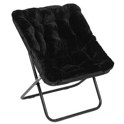 Flash Furniture Archer Faux Fur Folding Saucer Chair with Ottoman, Black (FVFSC027FRBKBK)