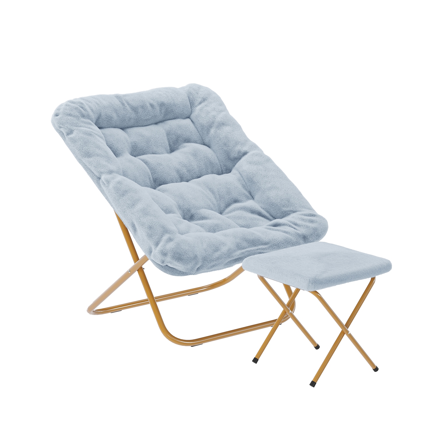 Flash Furniture Archer Faux Fur Folding Saucer Chair with Ottoman, Dusty Aqua (FVFSC027FRAQSGD)