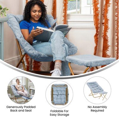 Flash Furniture Archer Faux Fur Folding Saucer Chair with Ottoman, Dusty Aqua (FVFSC027FRAQSGD)