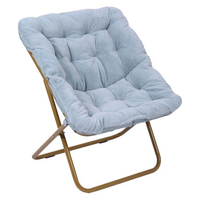Flash Furniture Archer Faux Fur Folding Saucer Chair with Ottoman, Dusty Aqua (FVFSC027FRAQSGD)