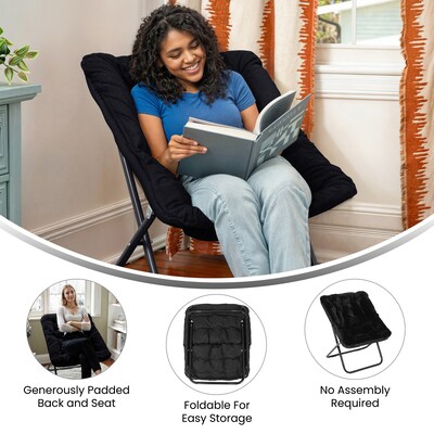 Flash Furniture Archer Faux Fur Folding Saucer Chair, Black (FVFSC027BKBK)