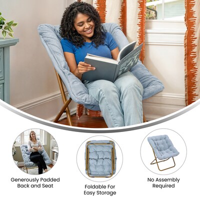 Flash Furniture Archer Faux Fur Folding Saucer Chair, Dusty Aqua (FVFSC027AQSGD)